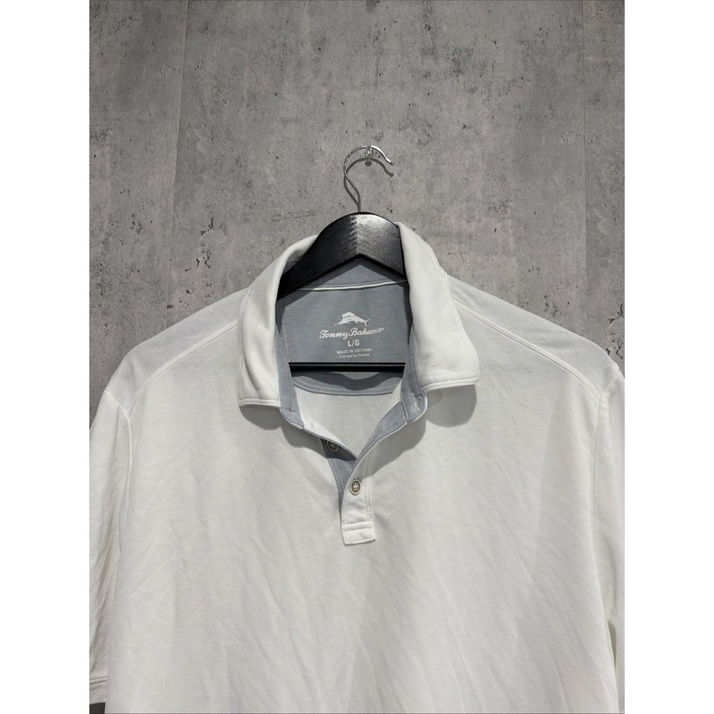 Tommy Bahama Polo Shirt Mens L White Short Sleeve Casual Stetch